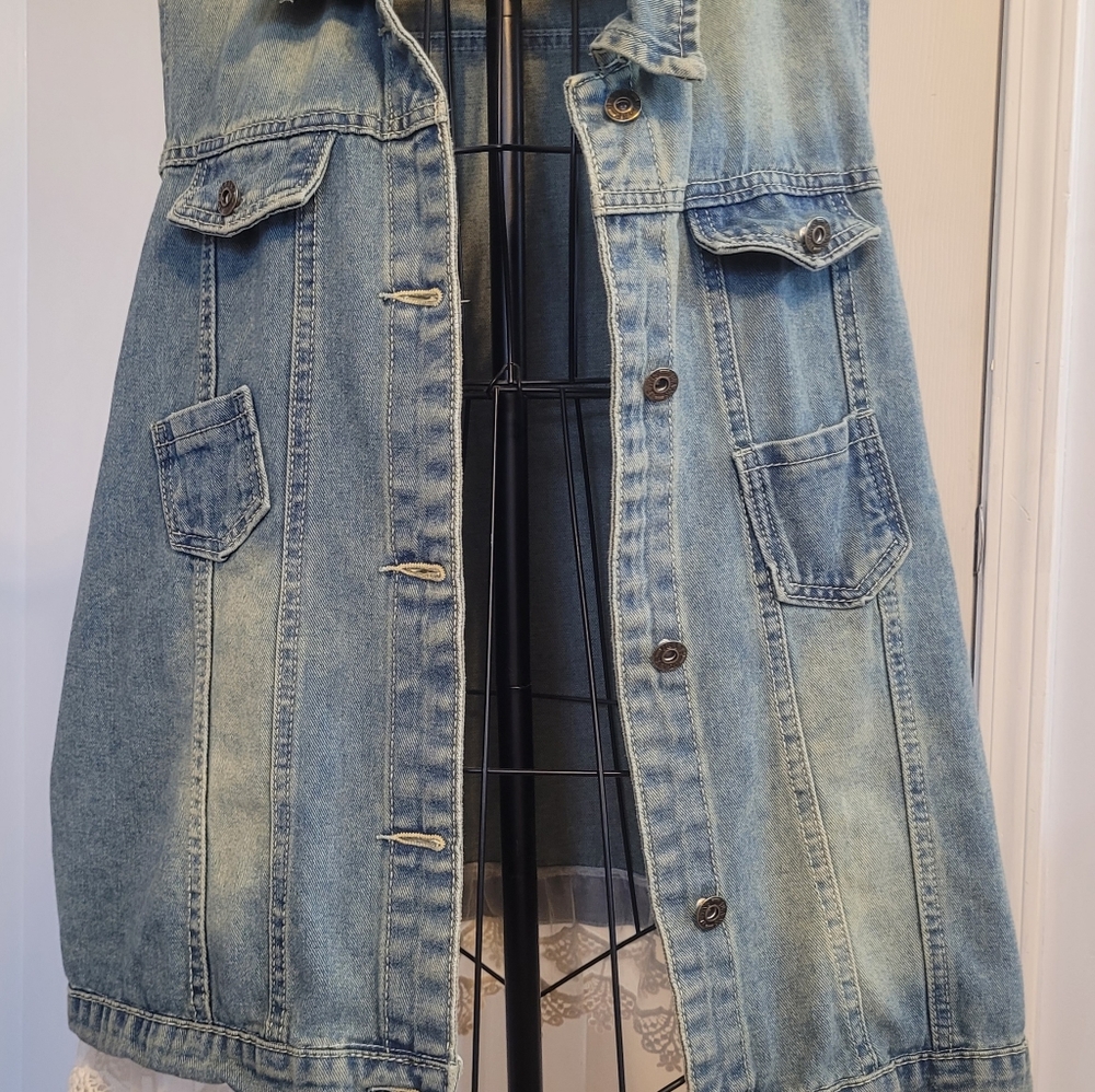 Paisley Vine Blue Jean Jacket with Lace Trim